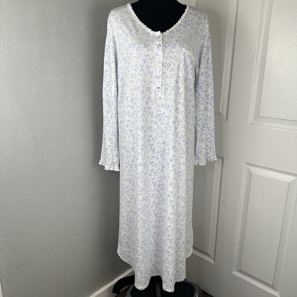 Eileen West Ballet Nightgown Size Large Long Sleeve Maxi Floral Cottage Prairie